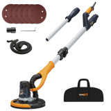 MAXXT Plasterboard Sander, 180° Swivel Head, Telescopic Handle (1.2m/1.7m), Dust Extraction Connection, 6 Sanding Discs & Carry Bag | MLS710B-UK