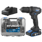 Hyundai 20V 50Nm Cordless Hammer Drill, 2-Speed, 13 mm Chuck LED Light and 75 Piece Accessory Kit in Carry Case | HD20S-50TT