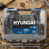 Hyundai 20V 50Nm Cordless Hammer Drill, 2-Speed, 13 mm Chuck LED Light and 75 Piece Accessory Kit in Carry Case | HD20S-50TT