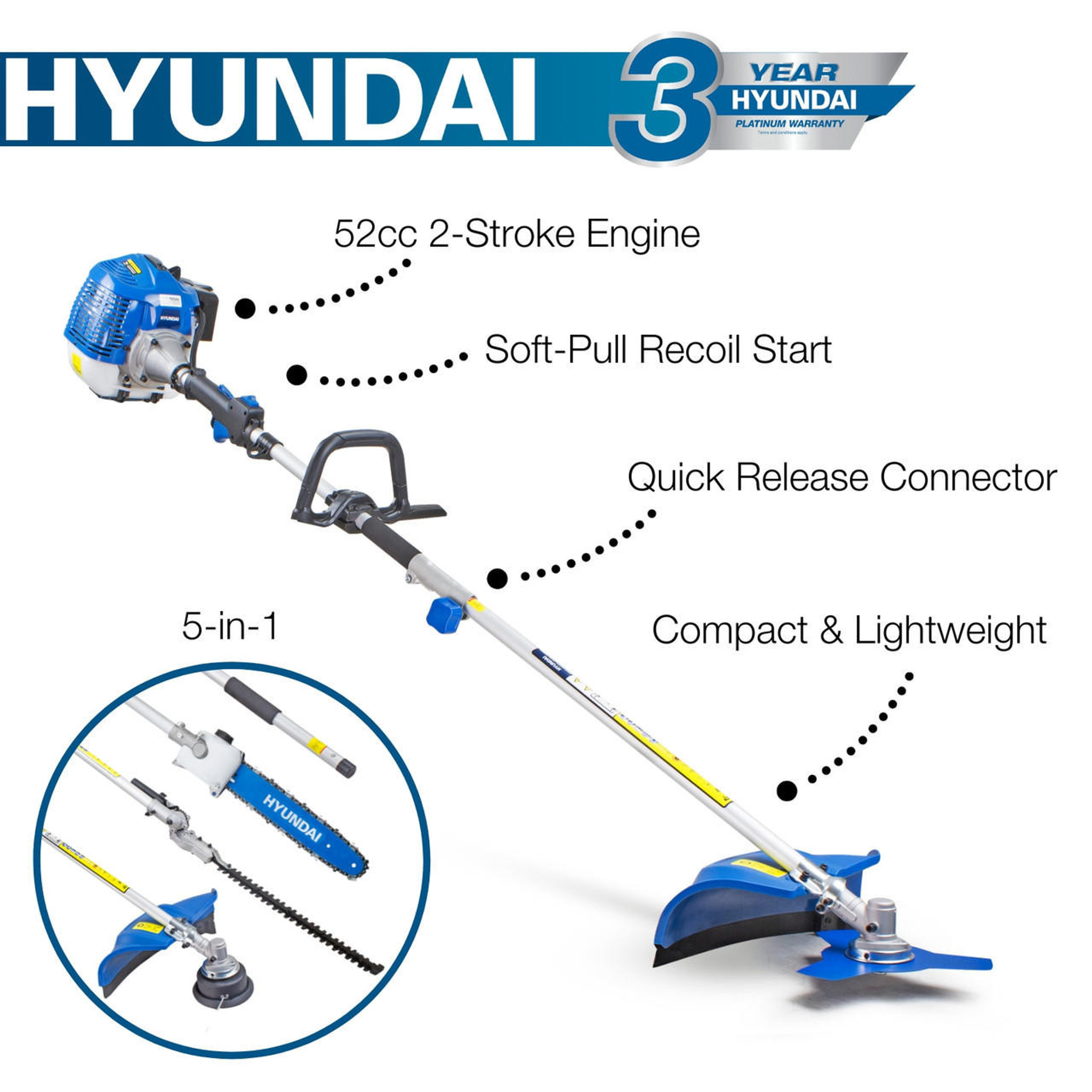 Hyundai 52cc Petrol 5 in 1 Garden Multi Tool HYMT5200X Hyundai 52cc Petrol 5 in 1 Garden Multi Tool HYMT5200X