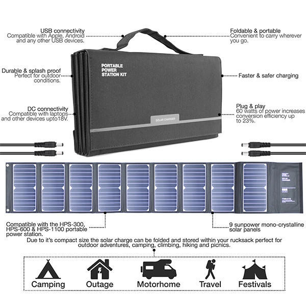 60W 12V Monocrystalline Foldable Solar Panel & Lightweight - View #13