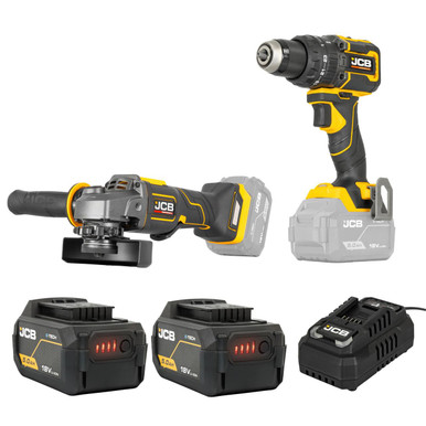 JCB Pro 18V Pro, 75Nm Combi Drill, 115mm Angle Grinder, 2x 5.0Ah Li-ion...