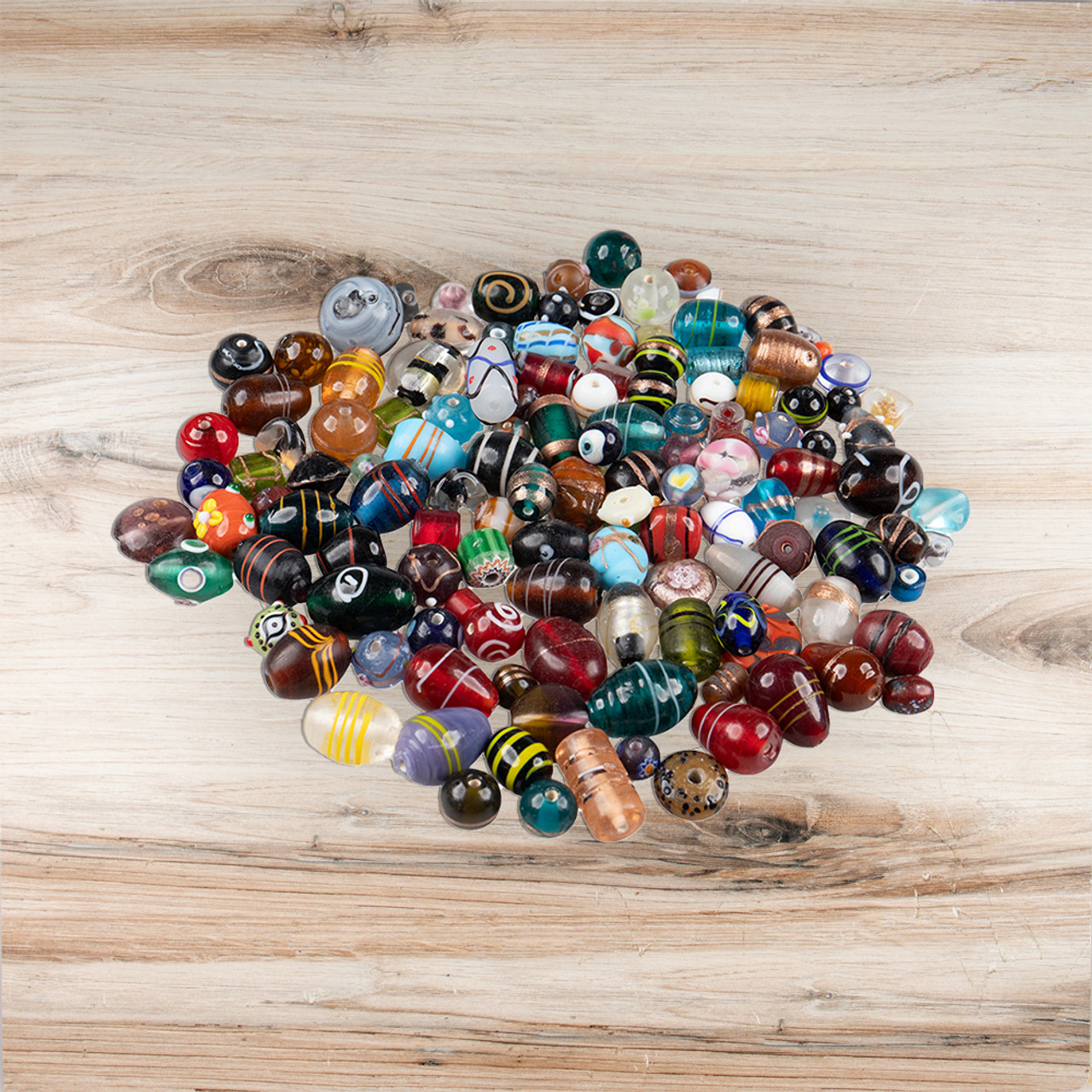Assorted Round Glass Beads - 1 LB Bag