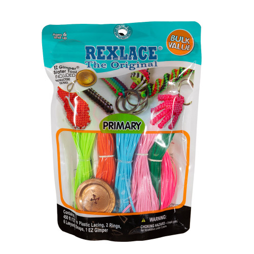 Rexlace The Original Lace - 450 Feet, 2 Rings, 6 Lanyard Snaps, 1 EZ Gimper Kit - Primary Colors