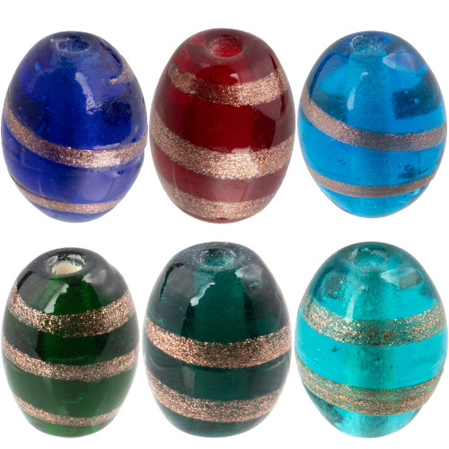 Luminous Glass Beads Gold Striped Oval Brand Image