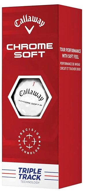 A single sleeve of 3 Callaway Chrome Soft golf balls