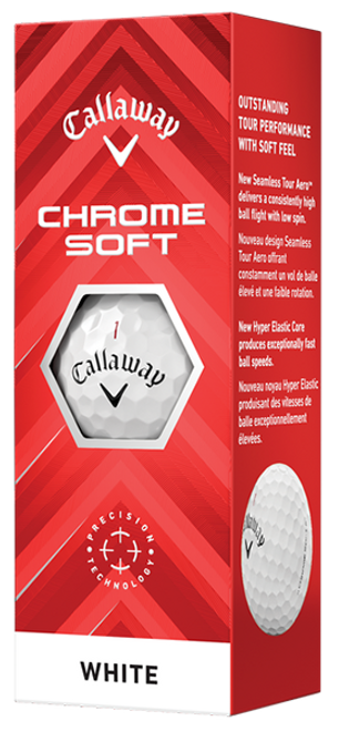 A single red sleeve of white Callaway Chrome Soft golf balls