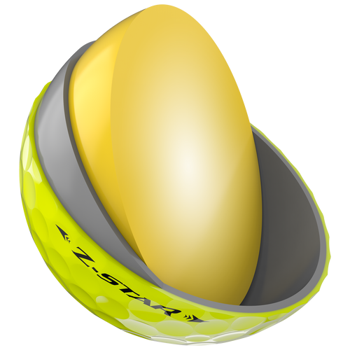 A single yellow Srixon Z Star golf ball. The ball in cut in half to show in the inner construction