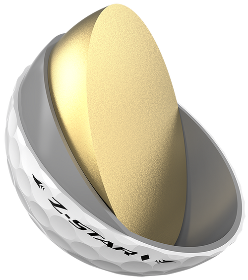 A single Srixon Z Star Diamond golf ball cut in half to show the inner core and construction
