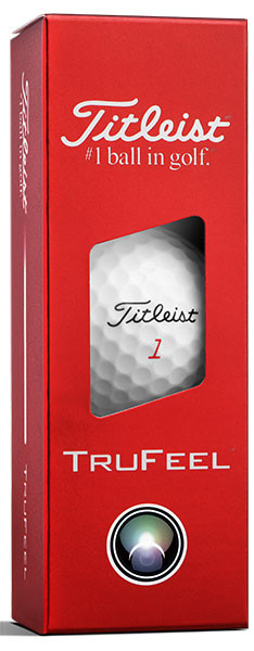 A red sleeve of three Titleist TruFeel golf balls
