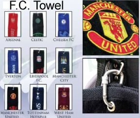 A selection of golf towels branded for different sporting clubs