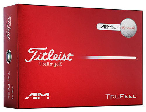 A red box of Titleist TruFeel AIM 360 golf balls