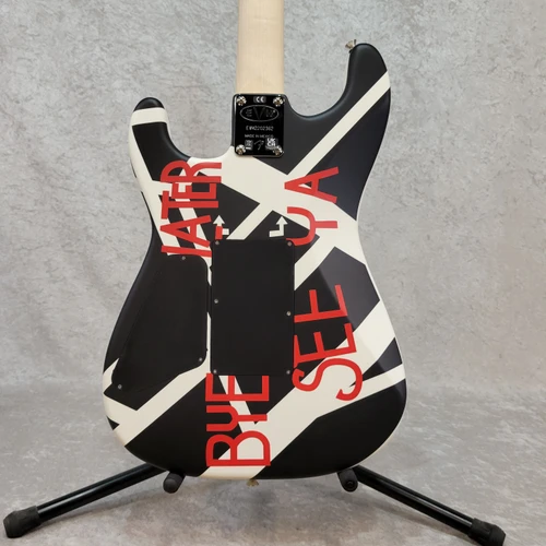 IN-STOCK! EVH Striped Series guitar in Satin Black / White Circles