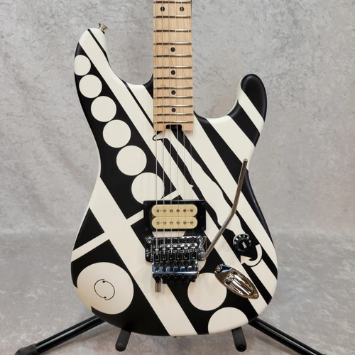 IN-STOCK! EVH Striped Series guitar in Satin Black / White Circles