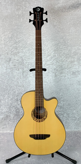 LUNA TRIBAL 30" SHORT SCALE  ACOUSTIC / ELECTRIC BASS IN SATIN NATURAL