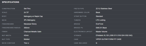 PRE-ORDER - 2026 LTD DELUXE VIPER-1001 EVERTUNE / EMG GUITAR / CHARCOAL METALLIC SATIN