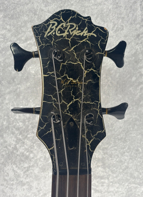 Late 1980's B.C. BC Rich NJ Series Warlock bass guitar in white crackle finish