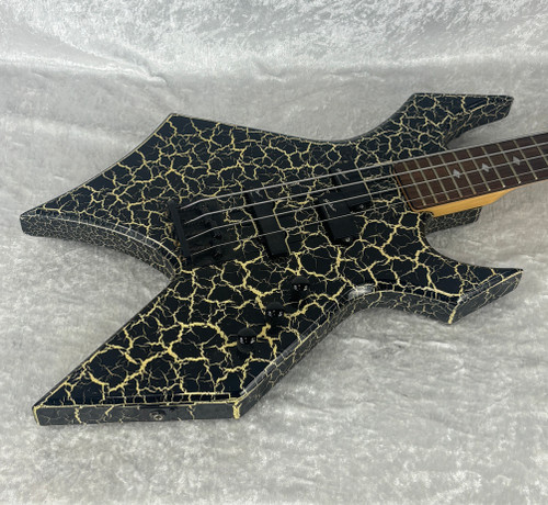 Late 1980's B.C. BC Rich NJ Series Warlock bass guitar in white crackle finish