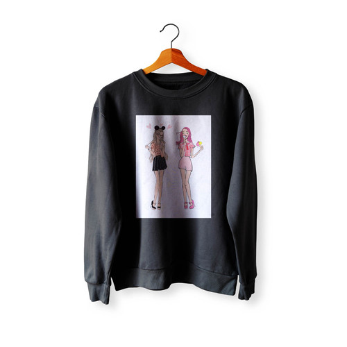 Cute Cartoon Girls With Smartphone And Ice Cream Crewneck Sweatshirt Sweater