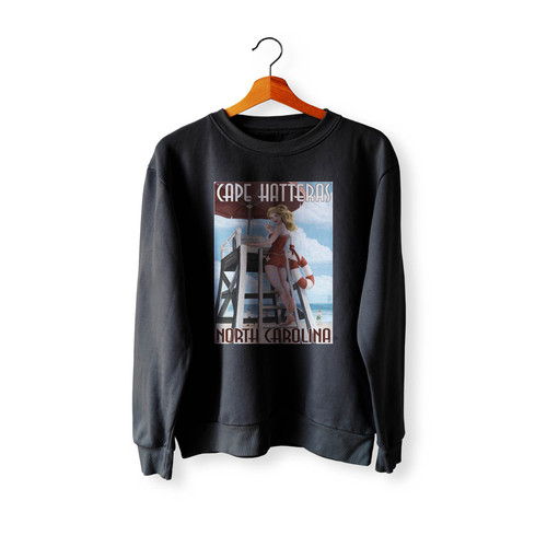Cape Hatteras North Carolina Lifeguard Pinup Girl Crewneck Sweatshirt Sweater