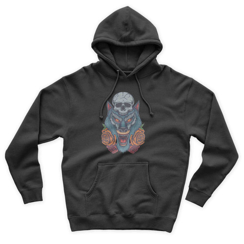 Wolf Skull Wild Rose Unisex Hoodie