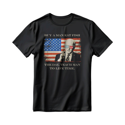 Buy A Man Eat Fish The Day Teach Man Funny Sleepy Joe Biden Men's T-Shirt