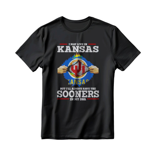 I May Live In Kansas But Ill Always Have The Sooners In My Dna Men's T-Shirt