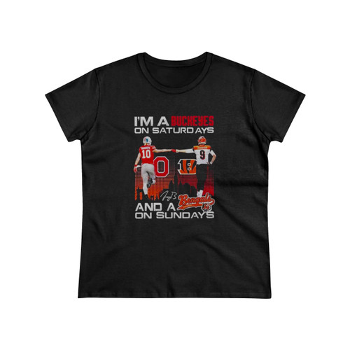 Joe Burrow Im A Ohio State Buckeyes On Saturdays And A Cincinnati Bengals On Sundays Signature Women's T-Shirt