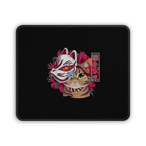 Cat Wearing Kitsune Mask Mouse Pad