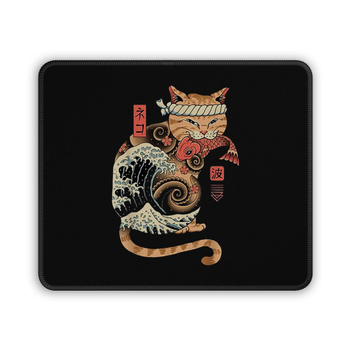 Tattooed Samurai Cat Mouse Pad
