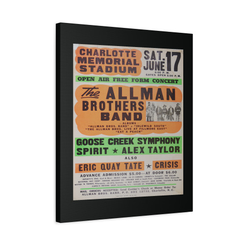 1972 Allman Brothers Band Charlotte Memorial Stadium Cardboard Globe Concert Canvas Print Poster
