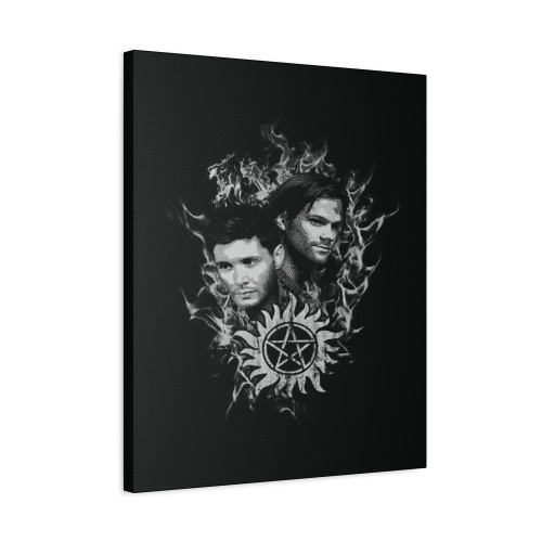 Supernatural Sam And Dean In Flames Canvas Print Poster