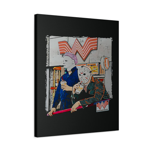 Michael Myers And Jason Voorhees Drinking Whataburger Canvas Print Poster