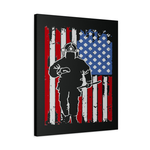 Fireman American Flag Canvas Print Poster