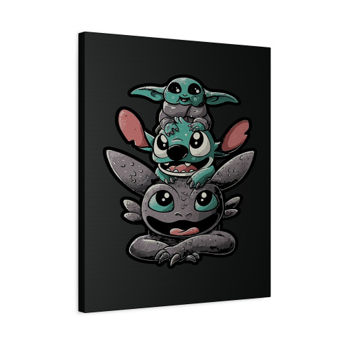 Toothless Stitch Baby Yoda The Cuteness Tower Canvas Print Poster