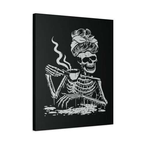 Skeleton Coffee Messy Bun Canvas Print Poster