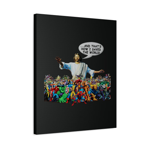 Jesus And Marvel Universe Save The World Canvas Print Poster
