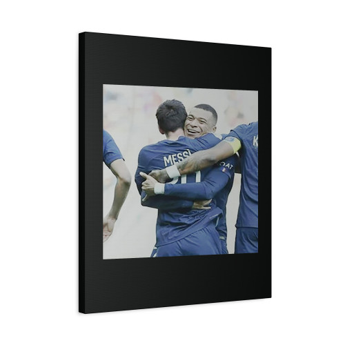 Messi And Mbappe Hugging Canvas Print Poster