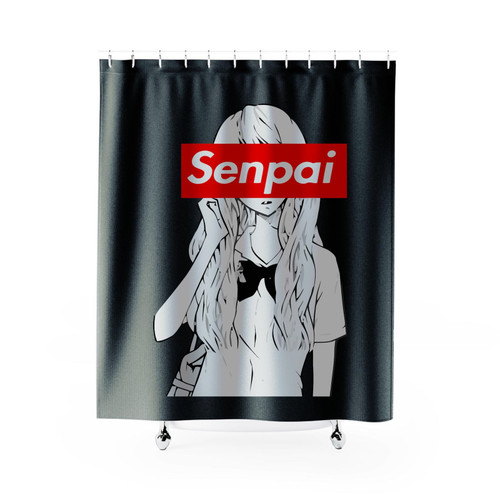 Senpai Kawaii Anime Red Box Logo Shower Curtains