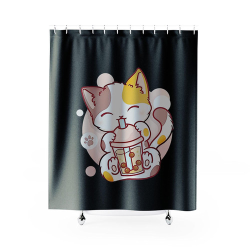Cat Boba Tea Bubble Tea Anime Shower Curtains