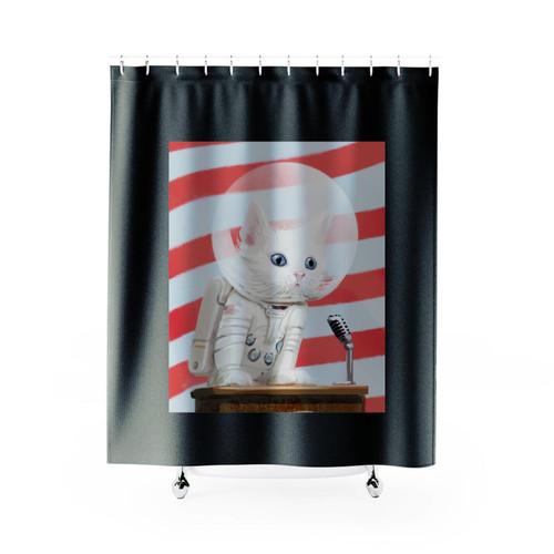 Fallout 4 Poster Mr Pebbles First Cat In Space Shower Curtains