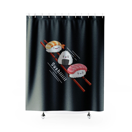 Funny Sushi Sliding On Chopsticks Shower Curtains