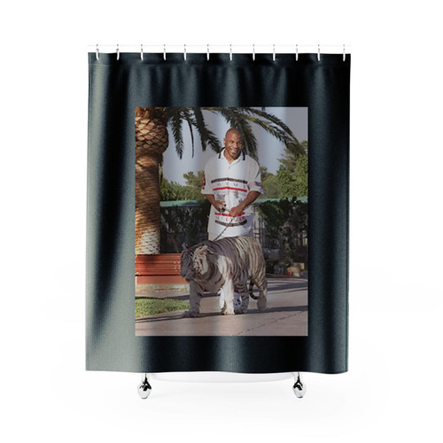Iron Mike Tyson Walking His Pet White Tiger Shower Curtains