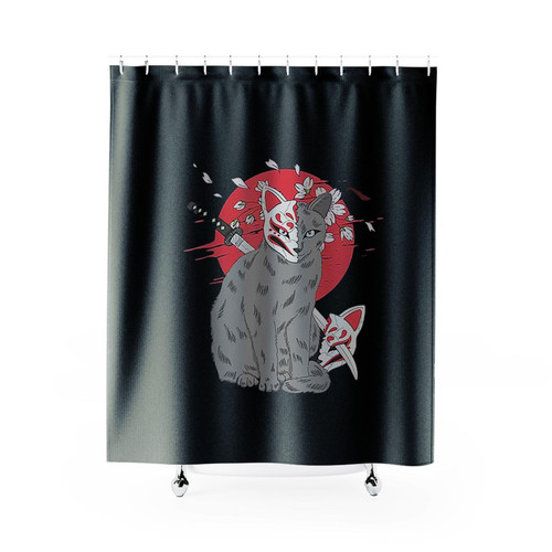 Japanese Anime Samurai Cat Sakura Cherry Blossom Shower Curtains