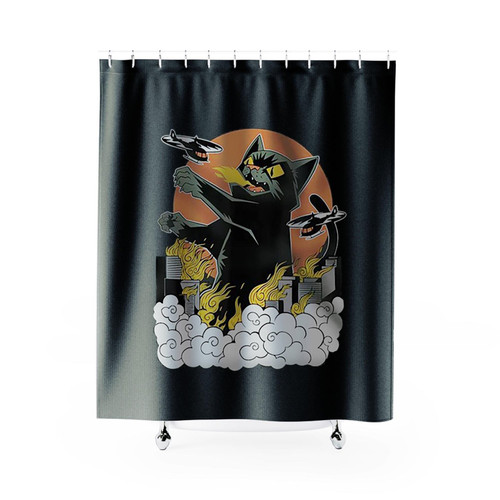 Japanese Sunset Catzilla Shower Curtains