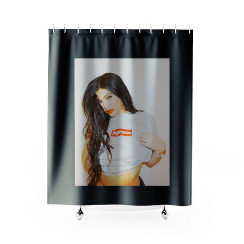 Kylie Jenner Wearing Supreme Shower Curtains