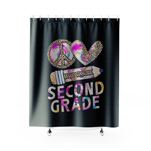 Personalized Peace Love Second Grade Funny Teacher Back To School Shower Curtains