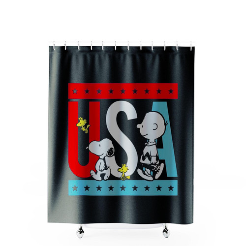 Peanuts Snoopy Americana Red White And Blue Usa Shower Curtains