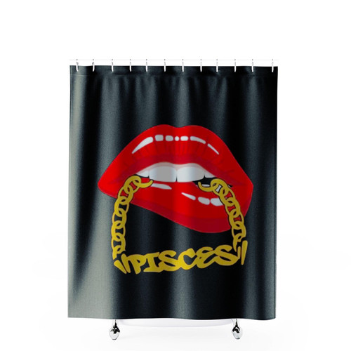 Pisces Zodiac Birthday Lips Gold Chains Shower Curtains