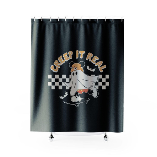 Retro Mickey Ghost Skateboarding Shower Curtains Retro Mickey Ghost Skateboarding Shower Curtains